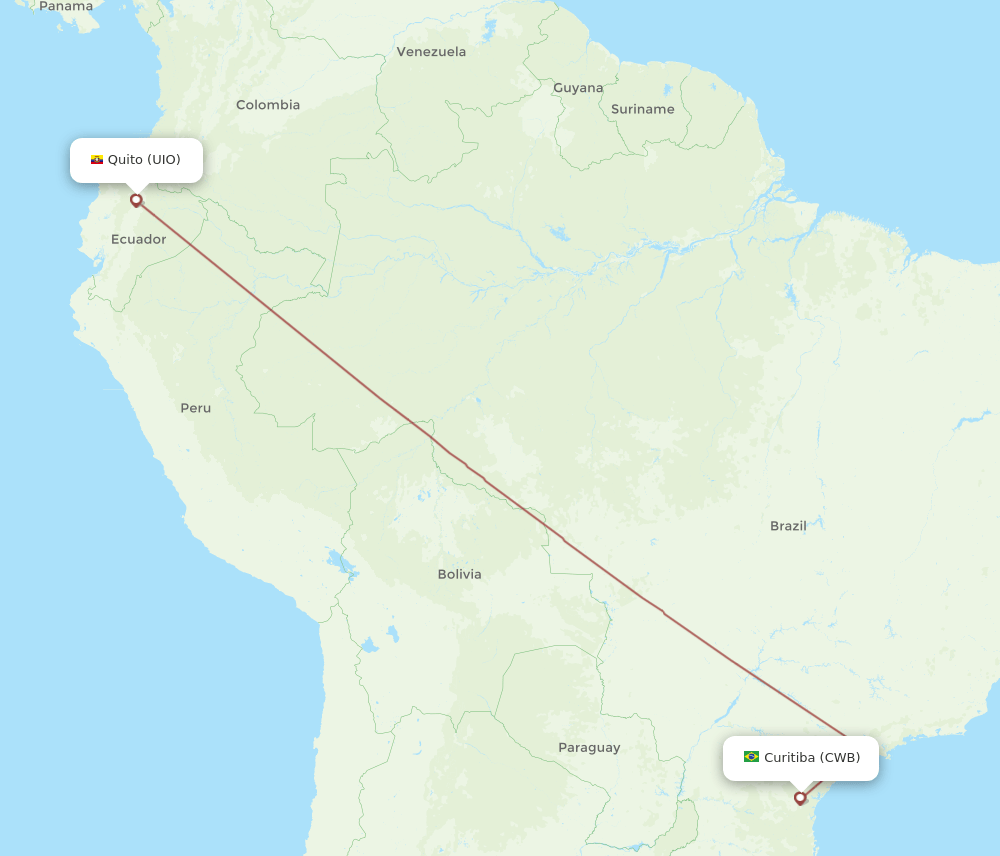 Quito - Curitiba route map and flight paths