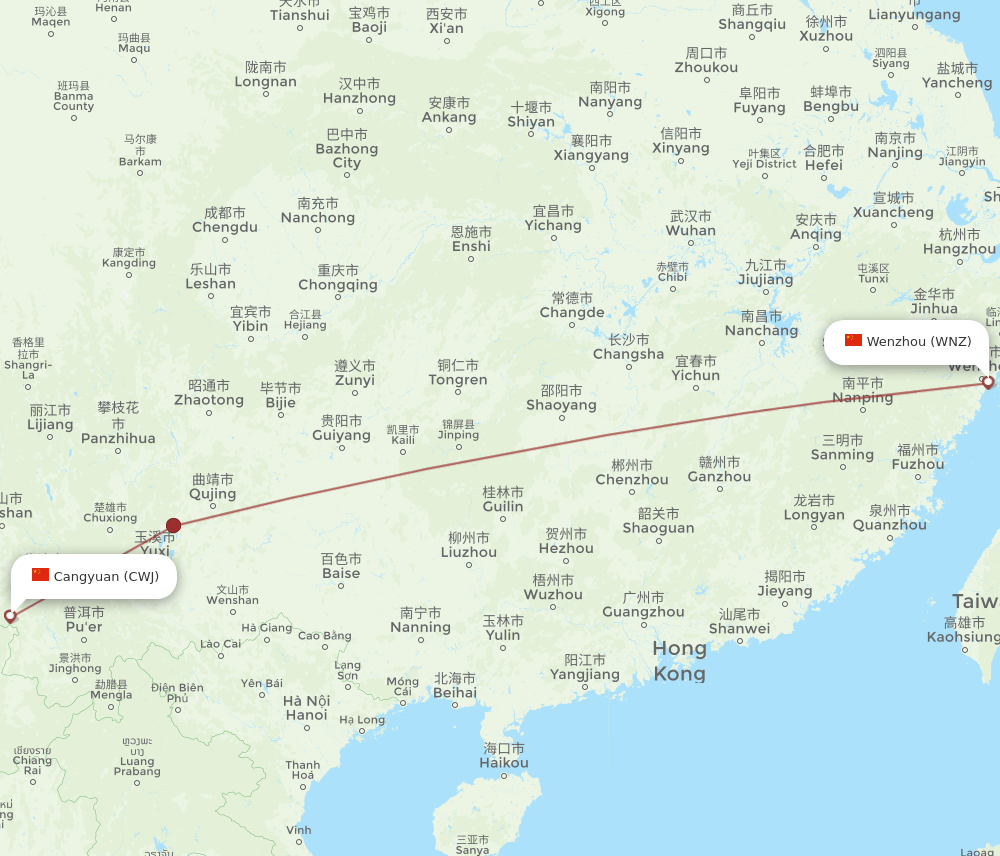 CWJ-WNZ flight routes