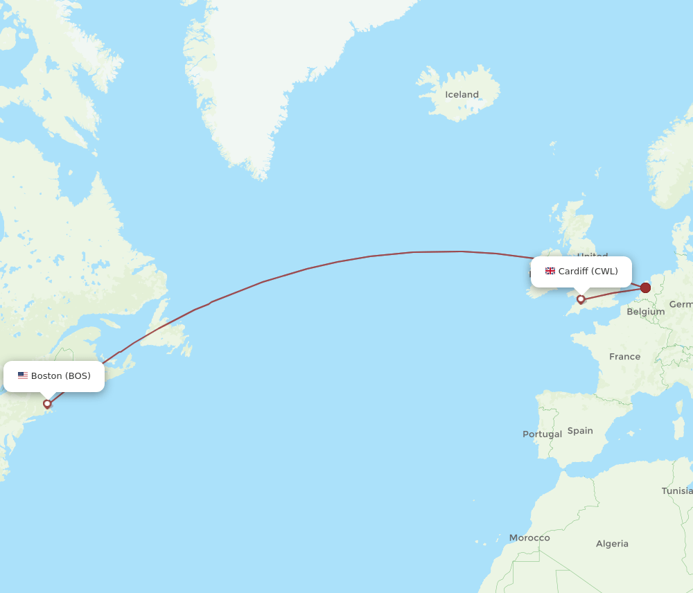 CWL-BOS flight routes
