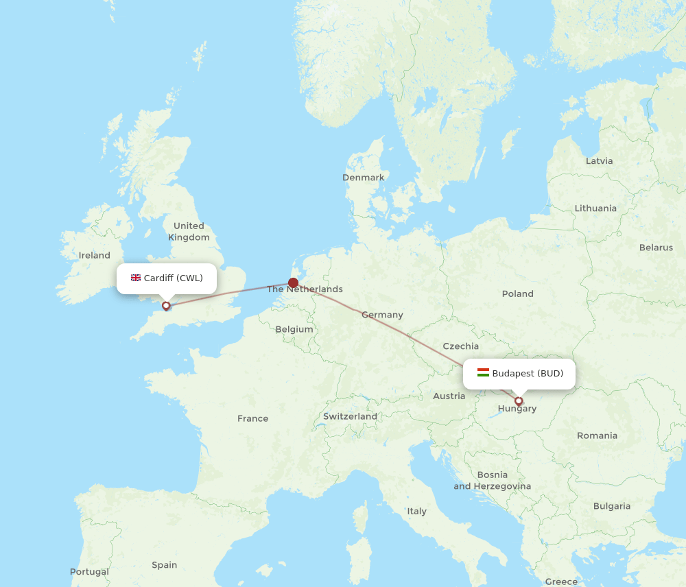 CWL to BUD flights and routes map