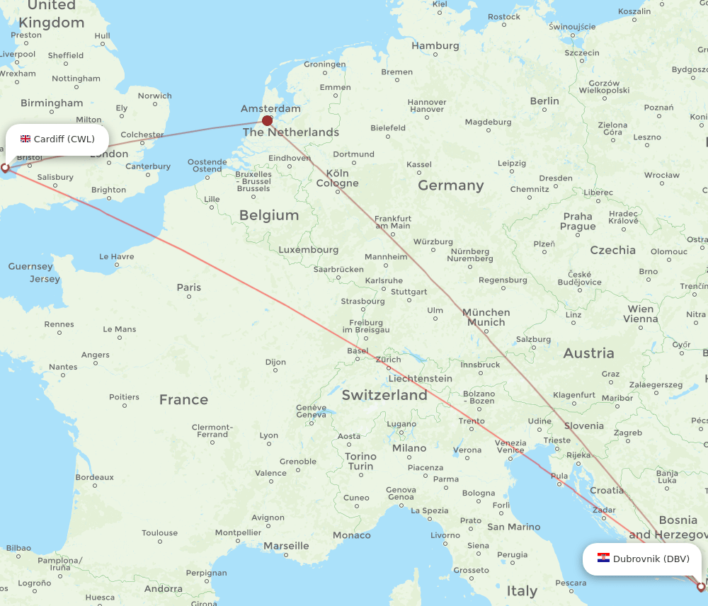 CWL-DBV flight routes