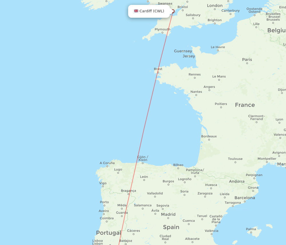 Cardiff - Faro route map and flight paths