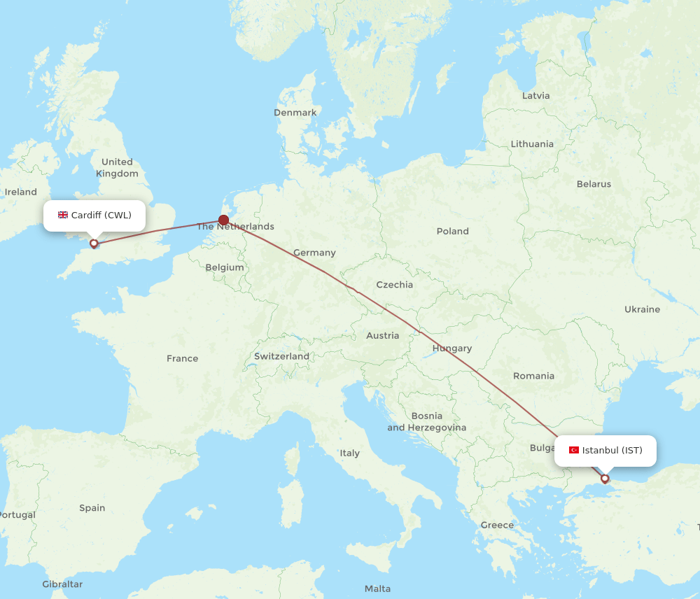 CWL-IST flight routes