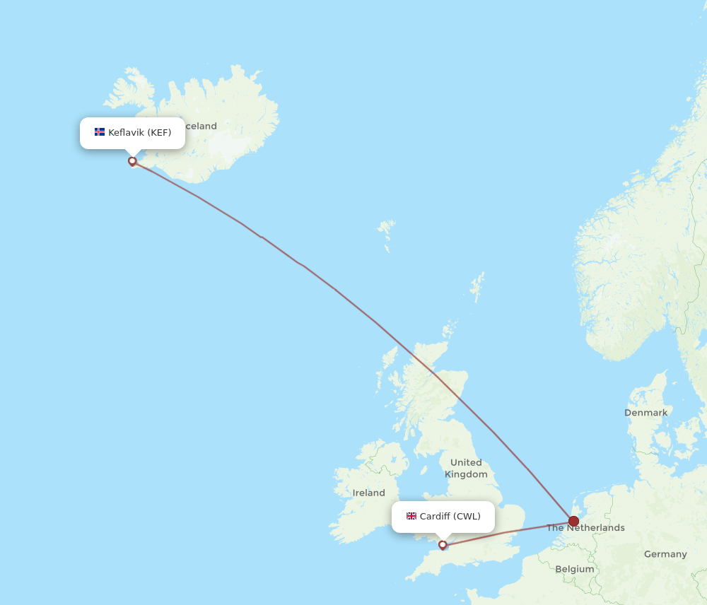 CWL-KEF flight routes