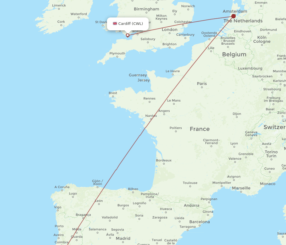 CWL-LIS flight routes