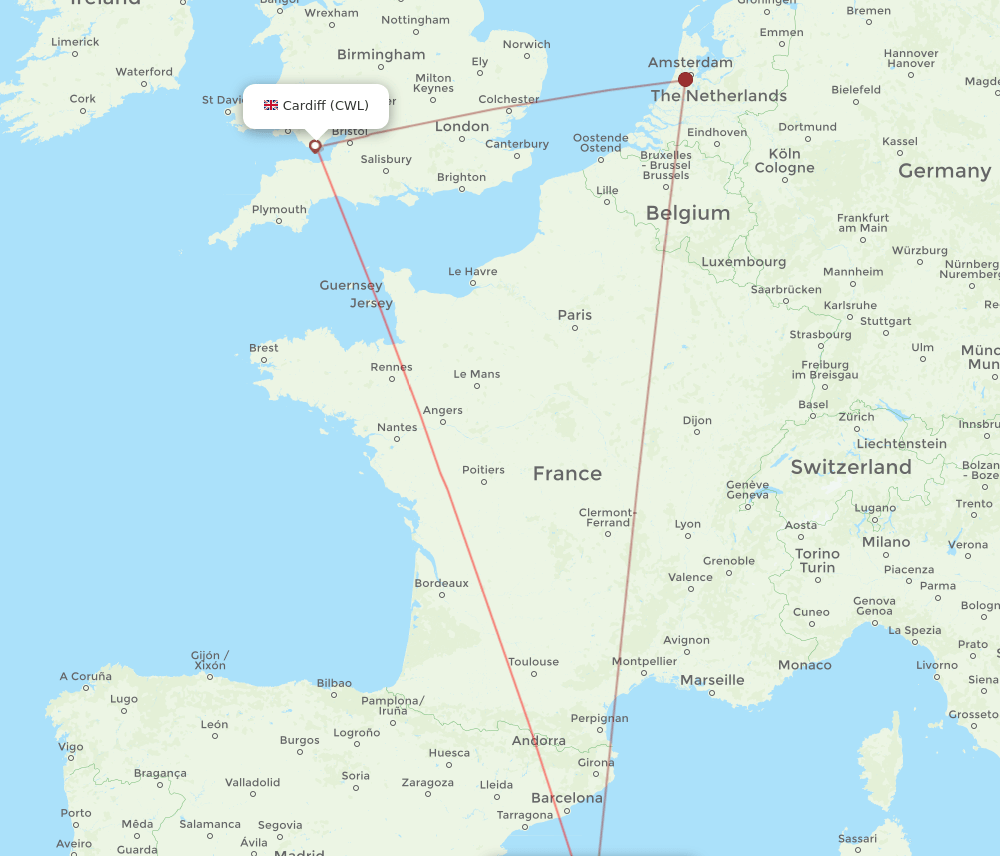 CWL to PMI flights and routes map