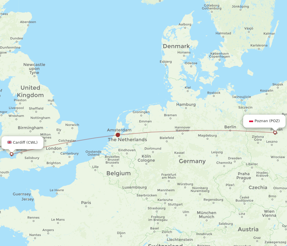 CWL-POZ flight routes