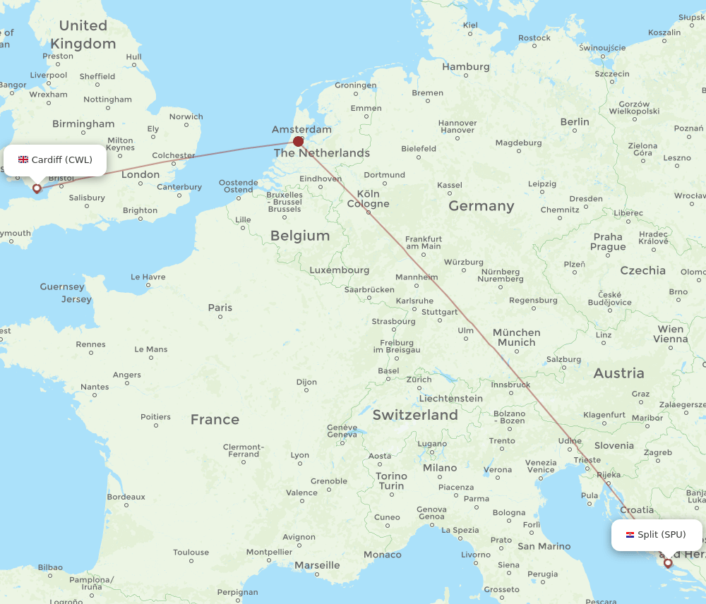 CWL to SPU flights and routes map