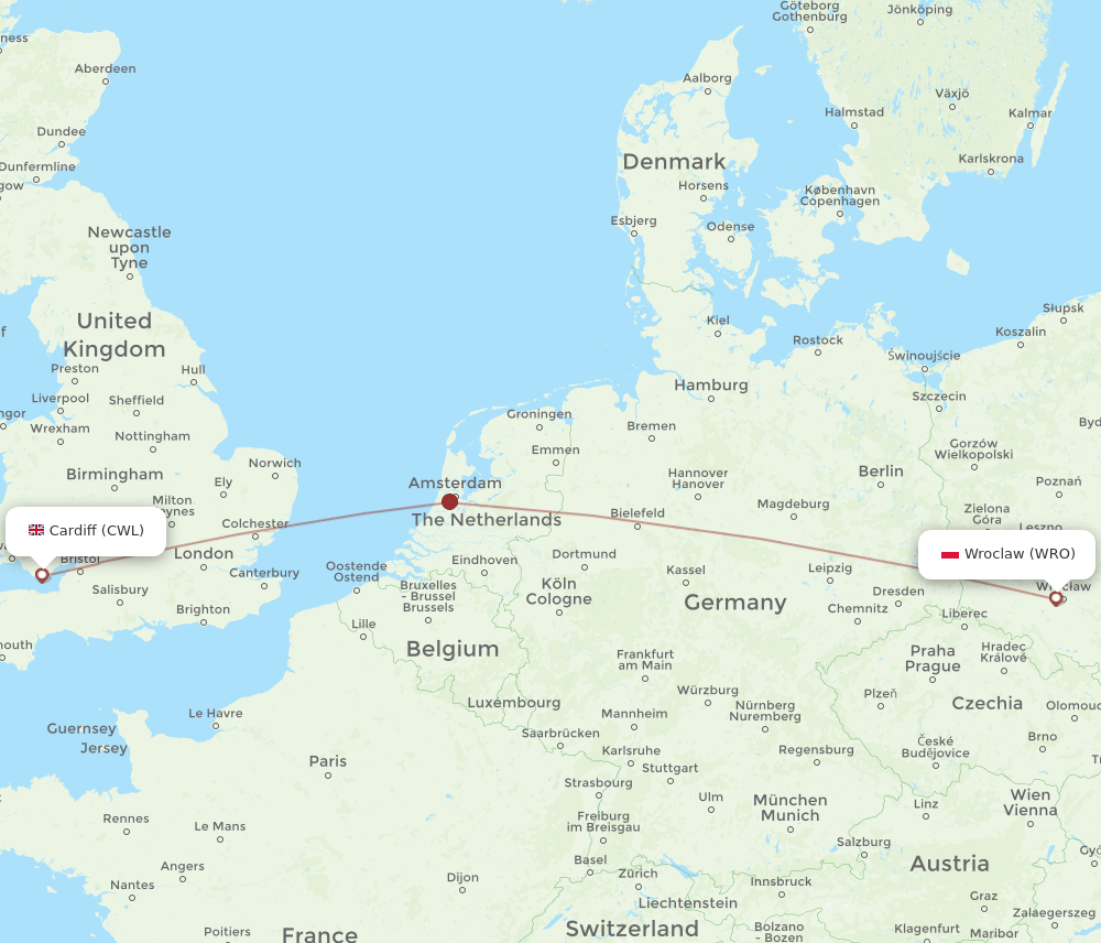 CWL to WRO flights and routes map