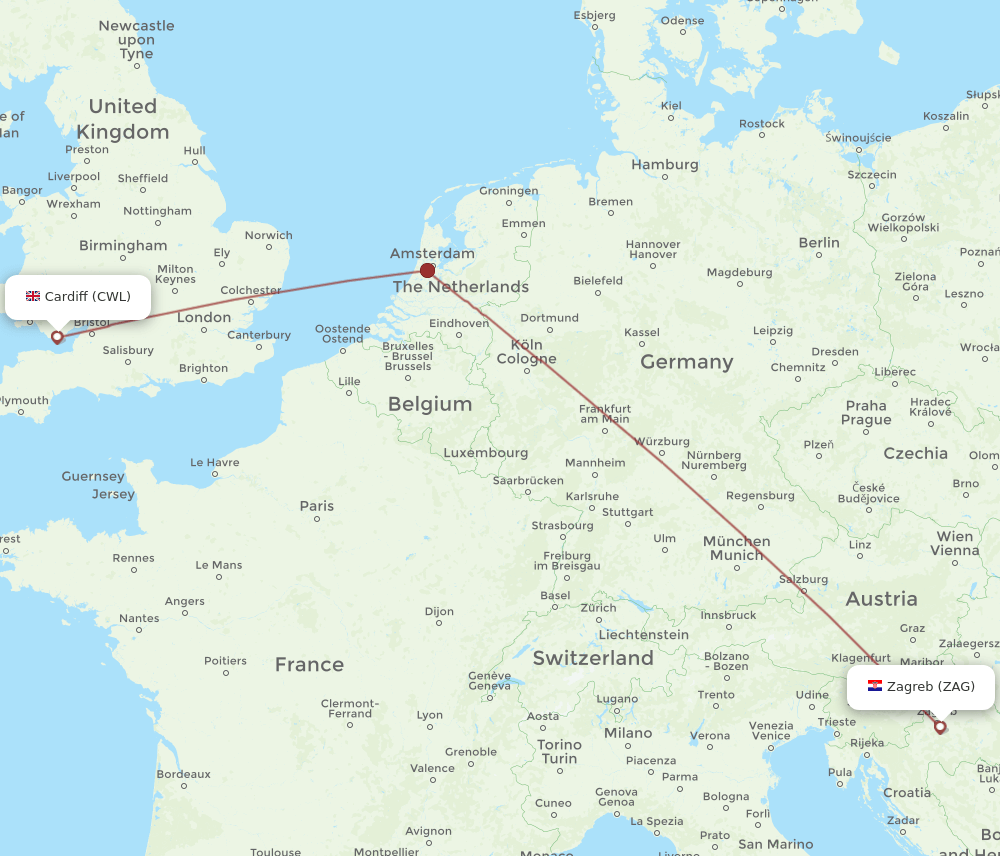 CWL-ZAG flight routes
