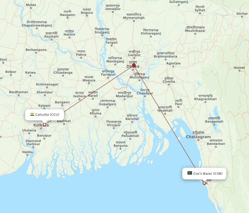 CXB to CCU flights and routes map