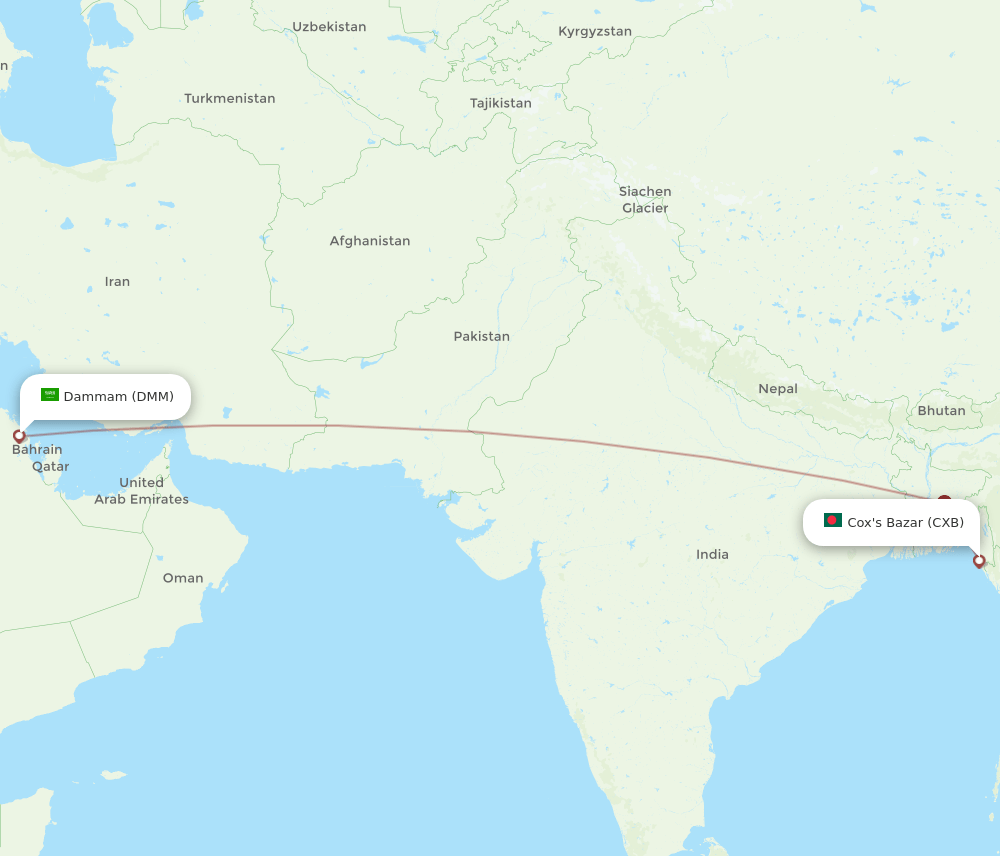 CXB to DMM flights and routes map