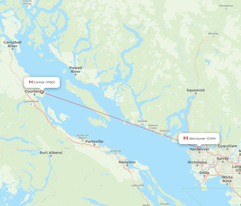 CXH to YQQ flights and routes map