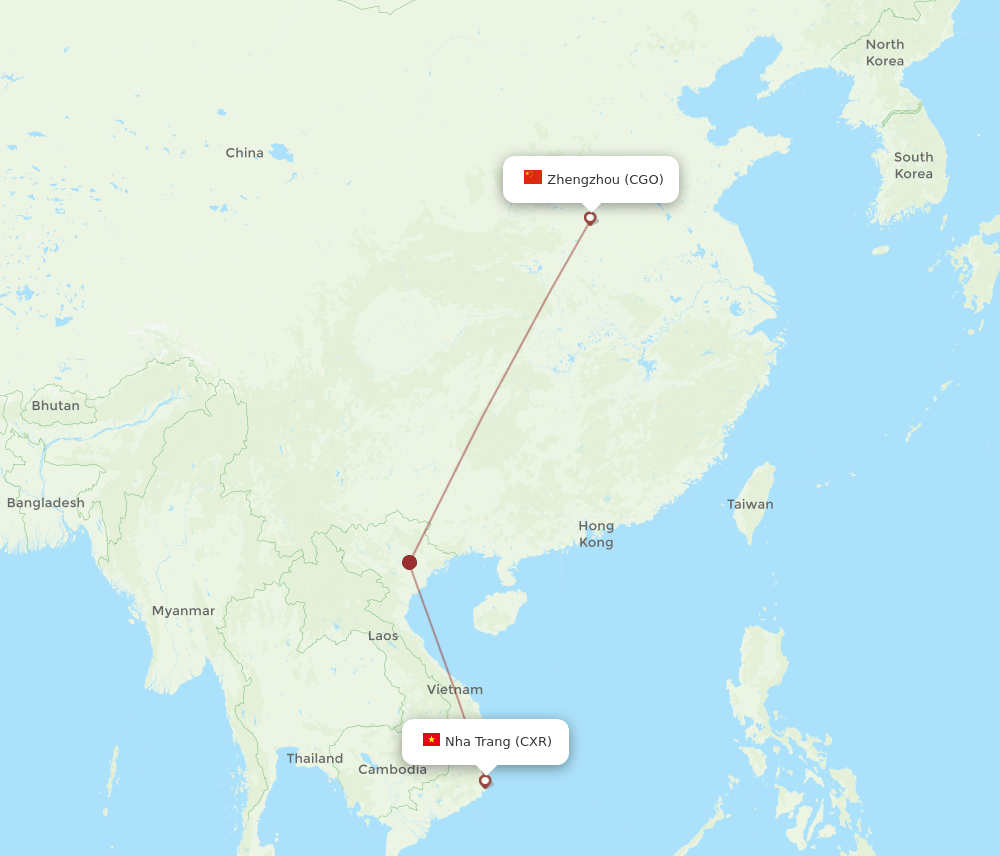 Zhengzhou - Nha Trang route map and flight paths