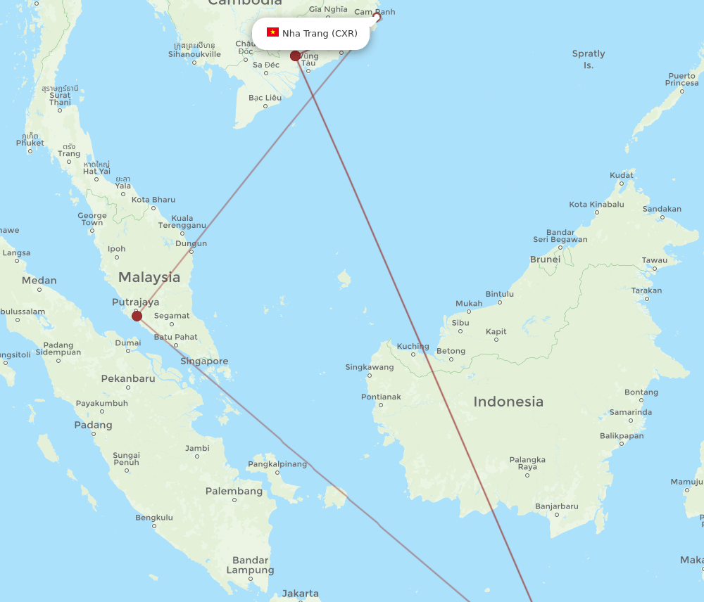 Denpasar - Nha Trang route map and flight paths
