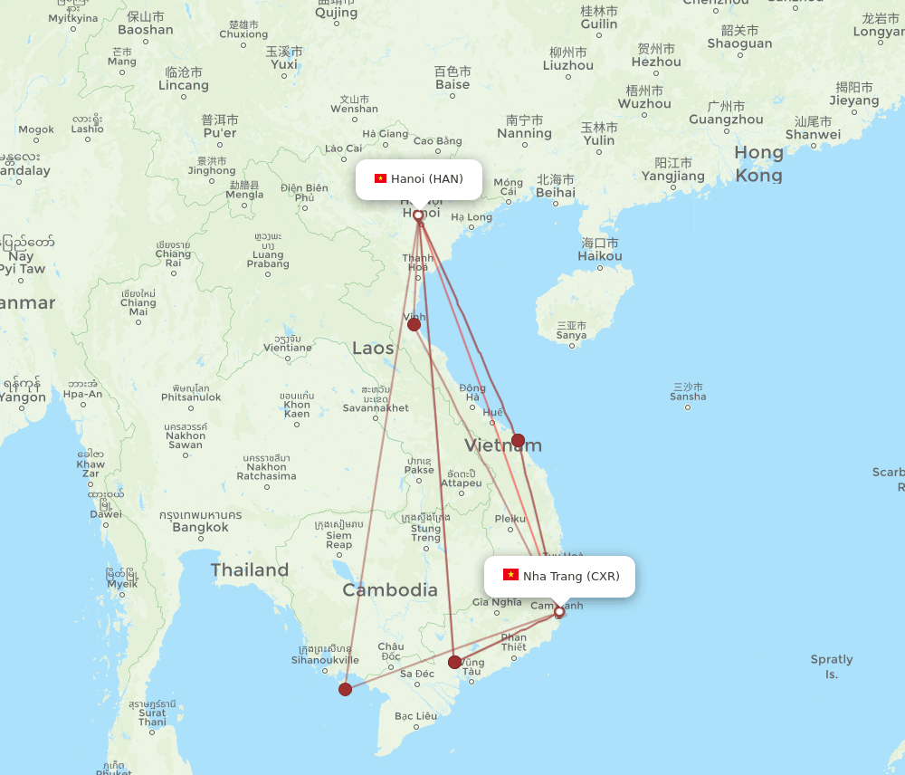 CXR to HAN flights and routes map