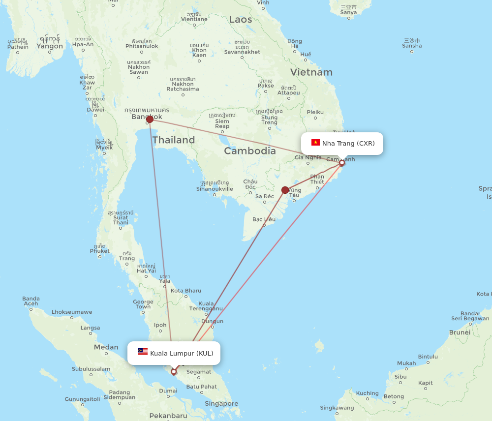CXR to KUL flights and routes map