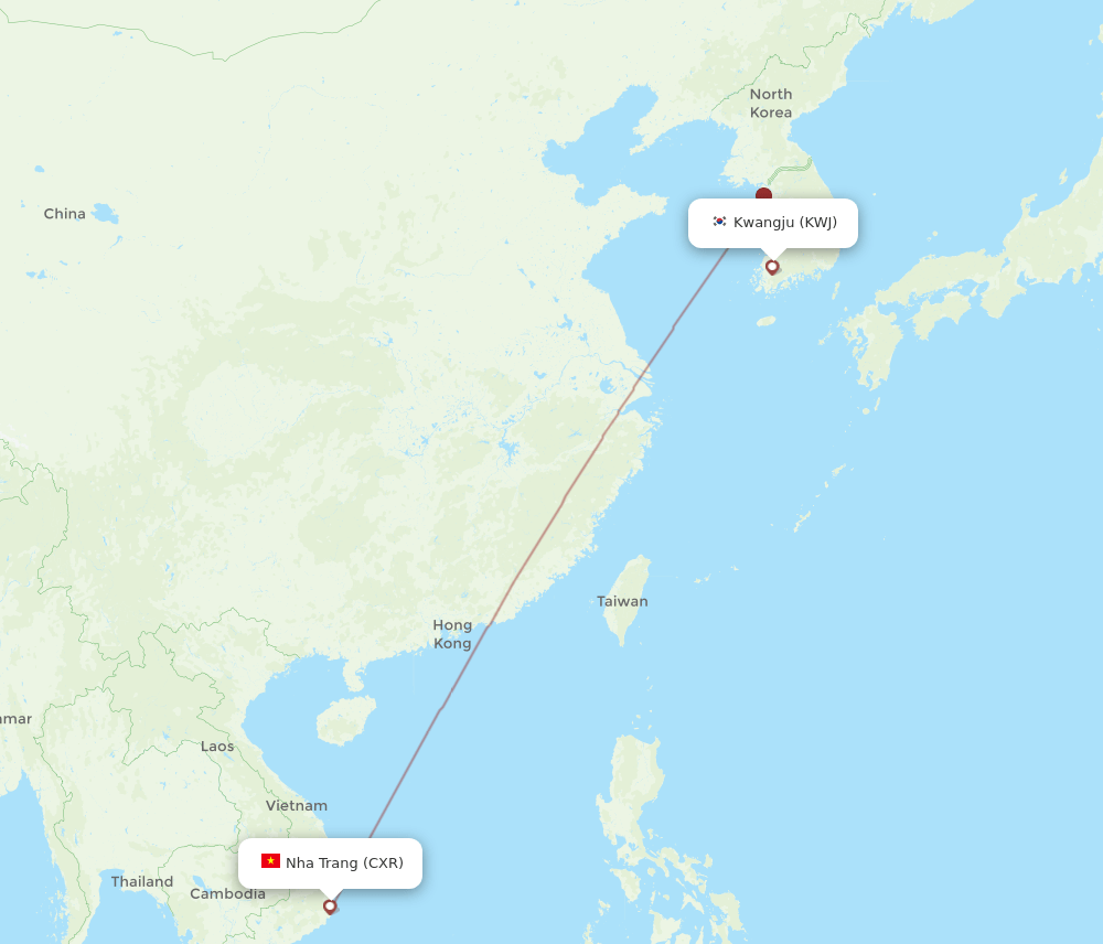 Gwangju - Nha Trang route map and flight paths
