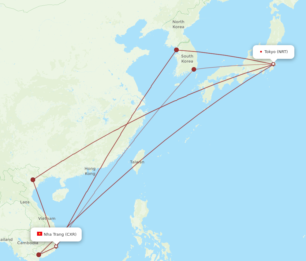 CXR to NRT flights and routes map