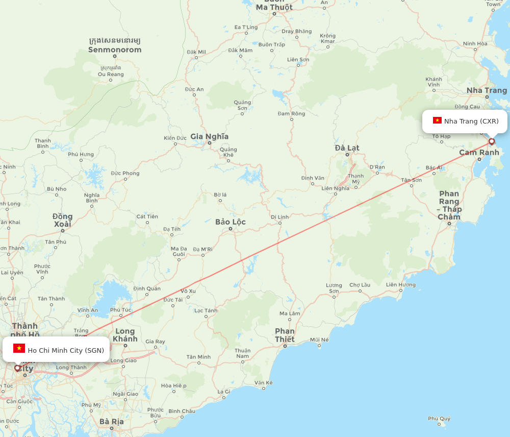 Nha Trang - Ho Chi Minh City route map and flight paths