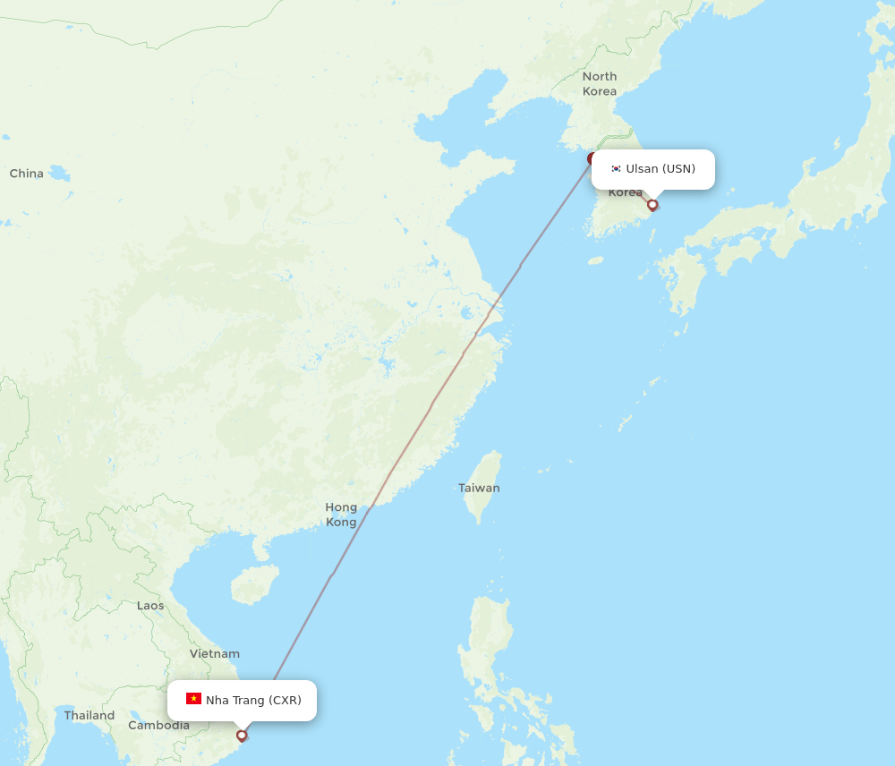Ulsan - Nha Trang route map and flight paths