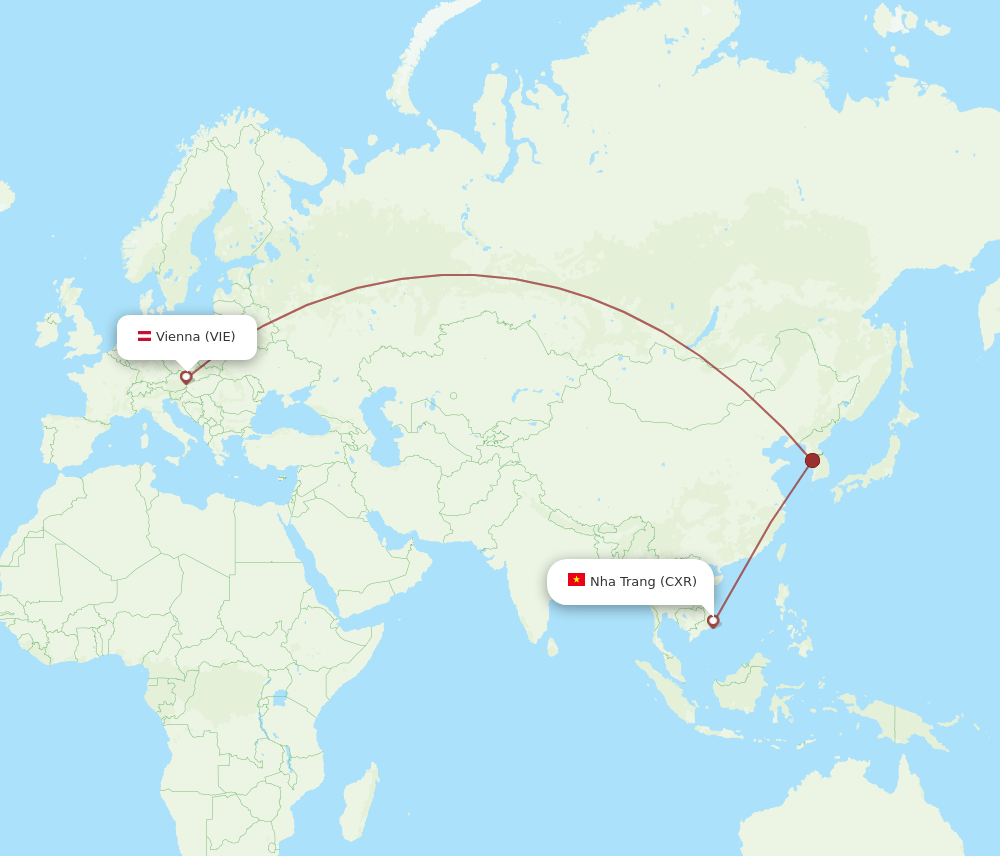Vienna - Nha Trang route map and flight paths