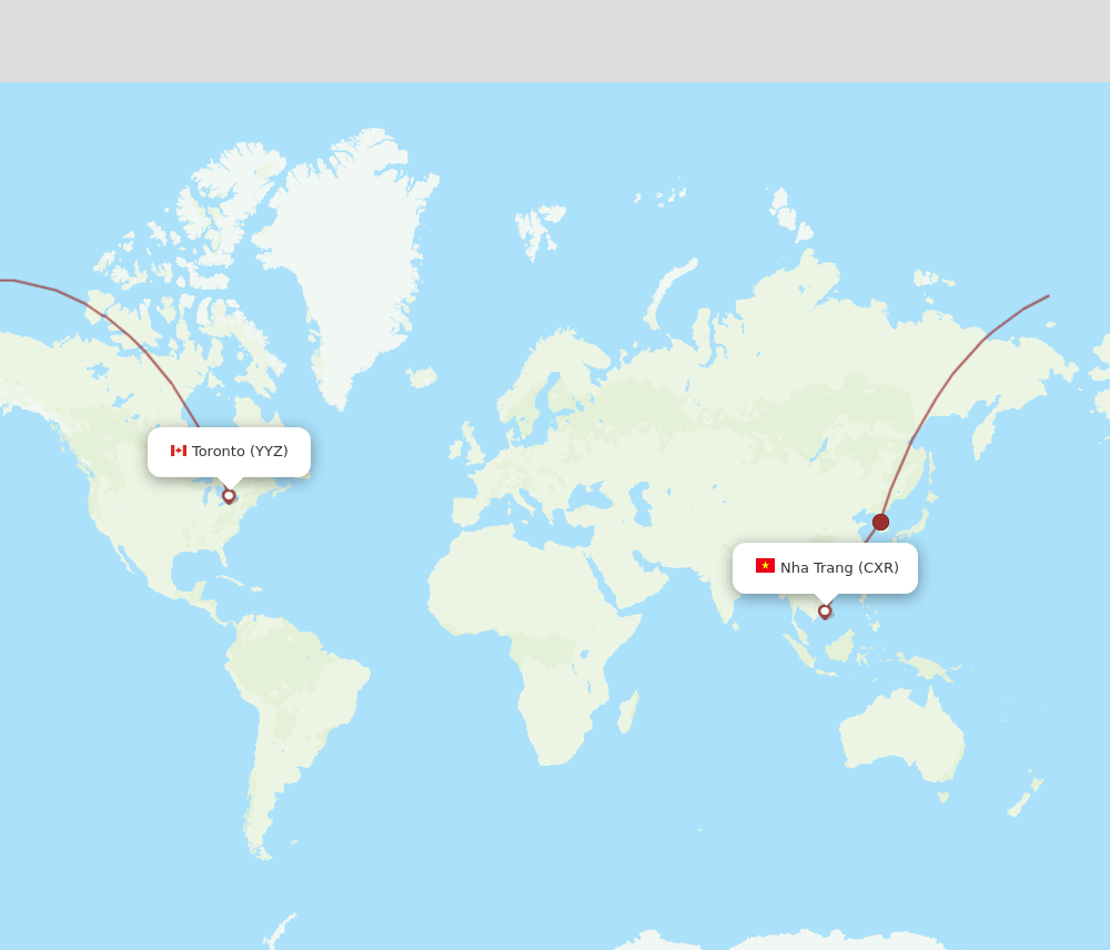 Toronto - Nha Trang route map and flight paths