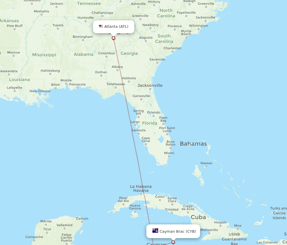 CYB-ATL flight routes