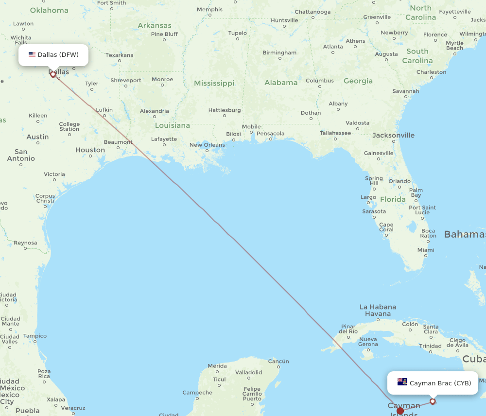 CYB-DFW flight routes