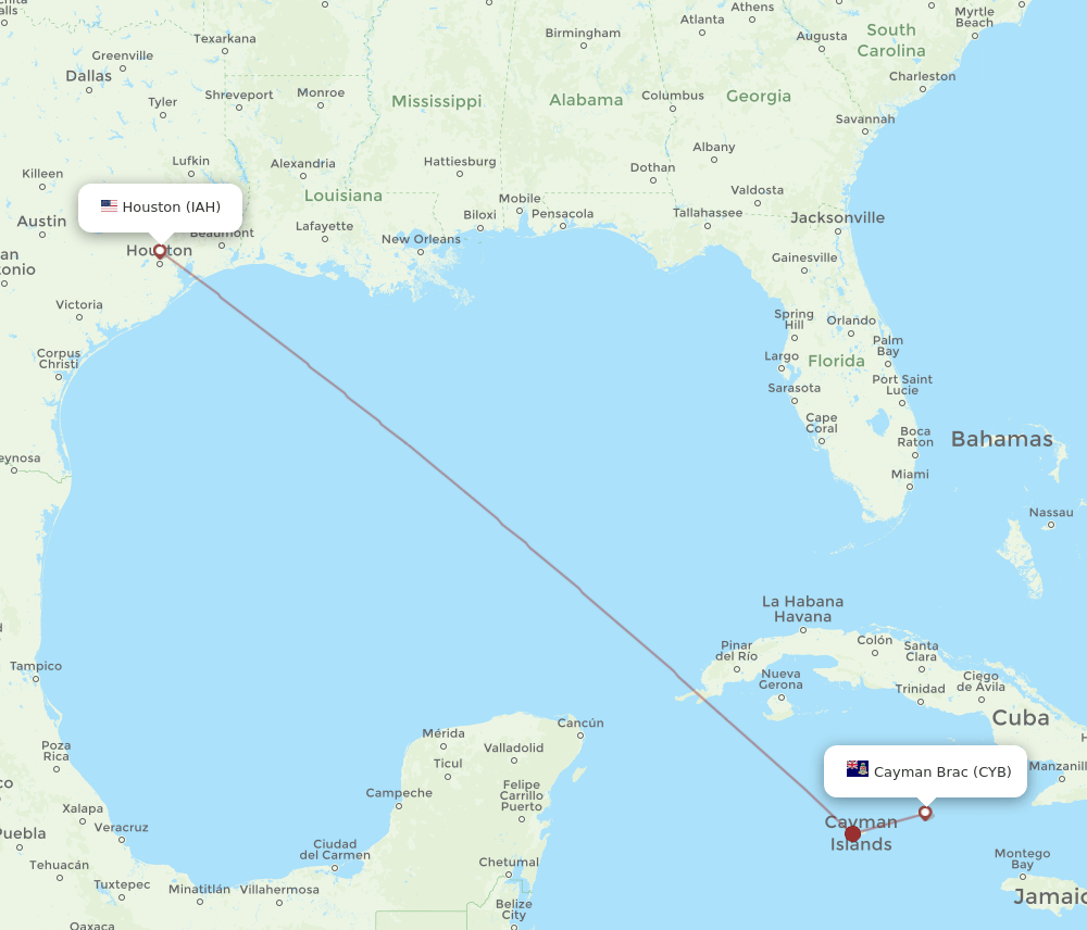 CYB-IAH flight routes