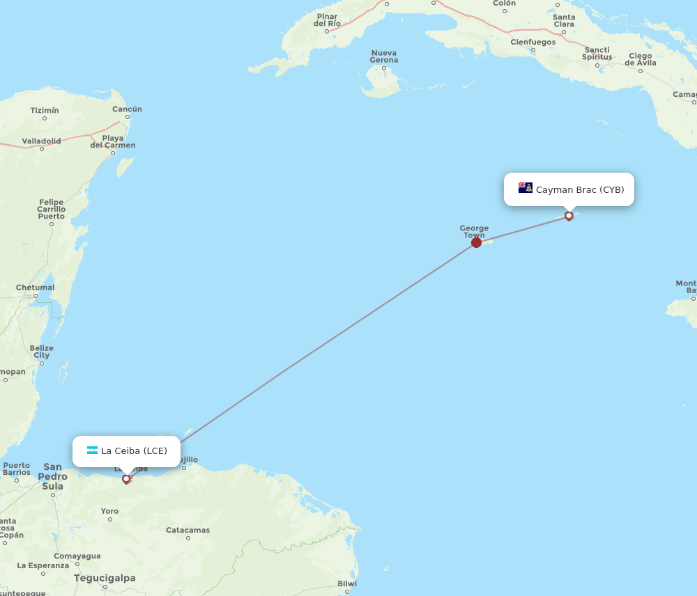 CYB-LCE flight routes