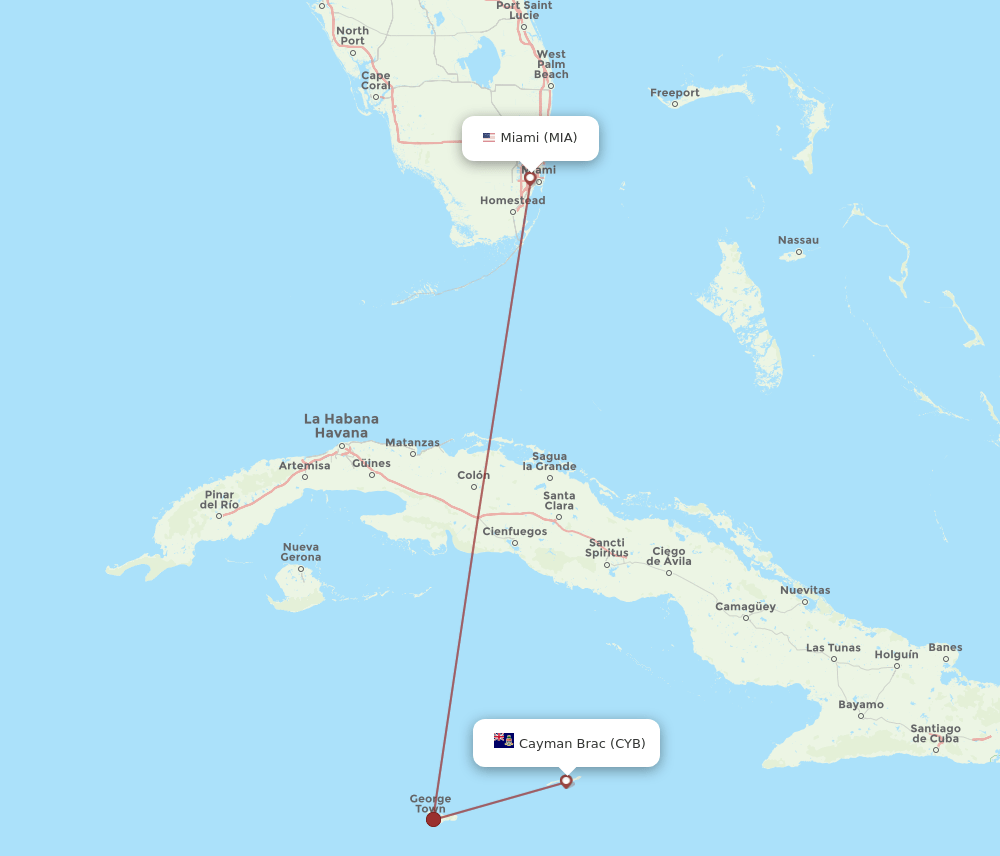 CYB-MIA flight routes
