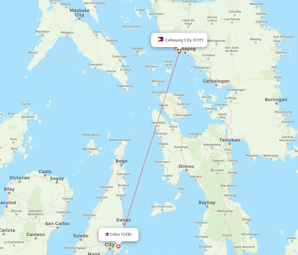 Calbayog - Cebu City route map and flight paths
