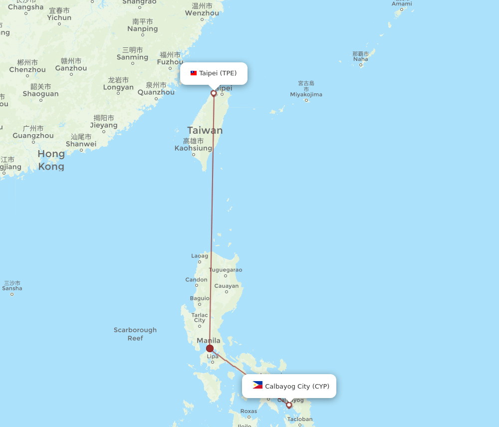 Taipei - Calbayog route map and flight paths