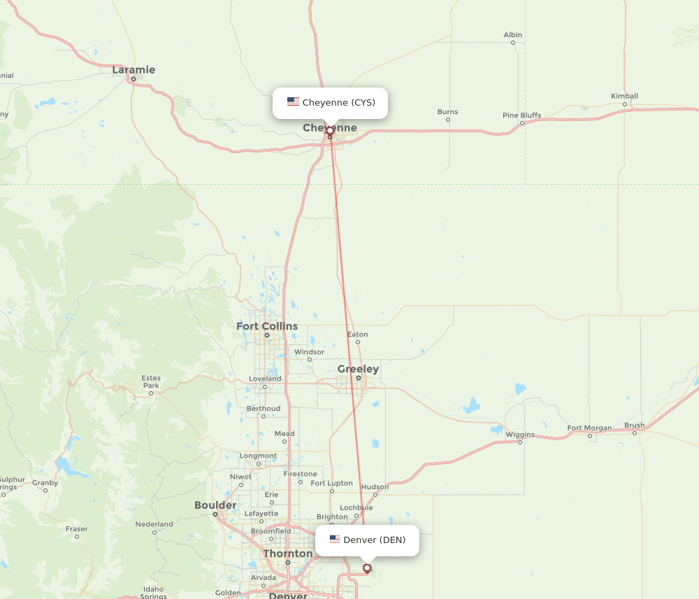 Cheyenne - Denver route map and flight paths