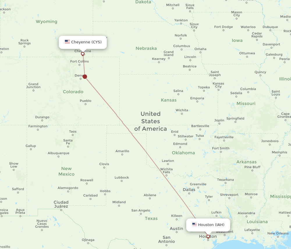 CYS-IAH flight routes
