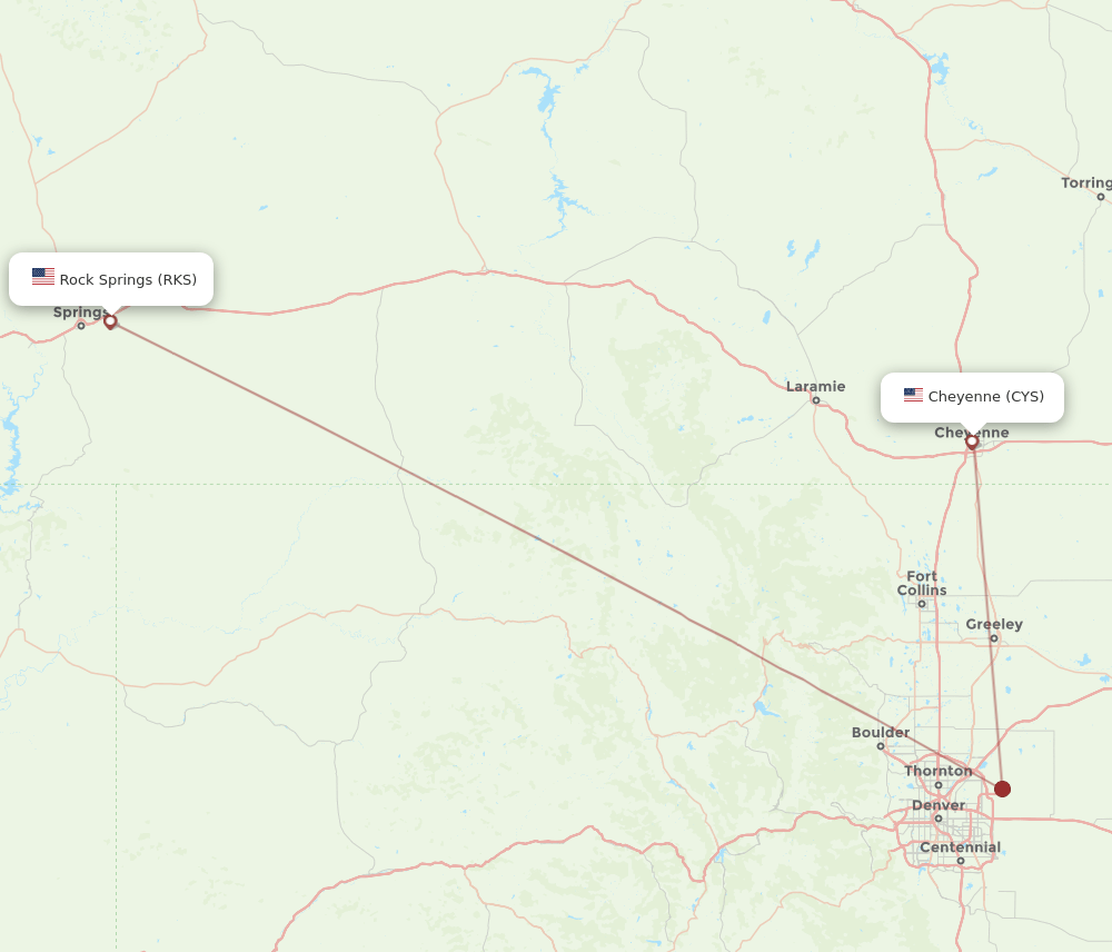 Cheyenne - Rock Springs route map and flight paths