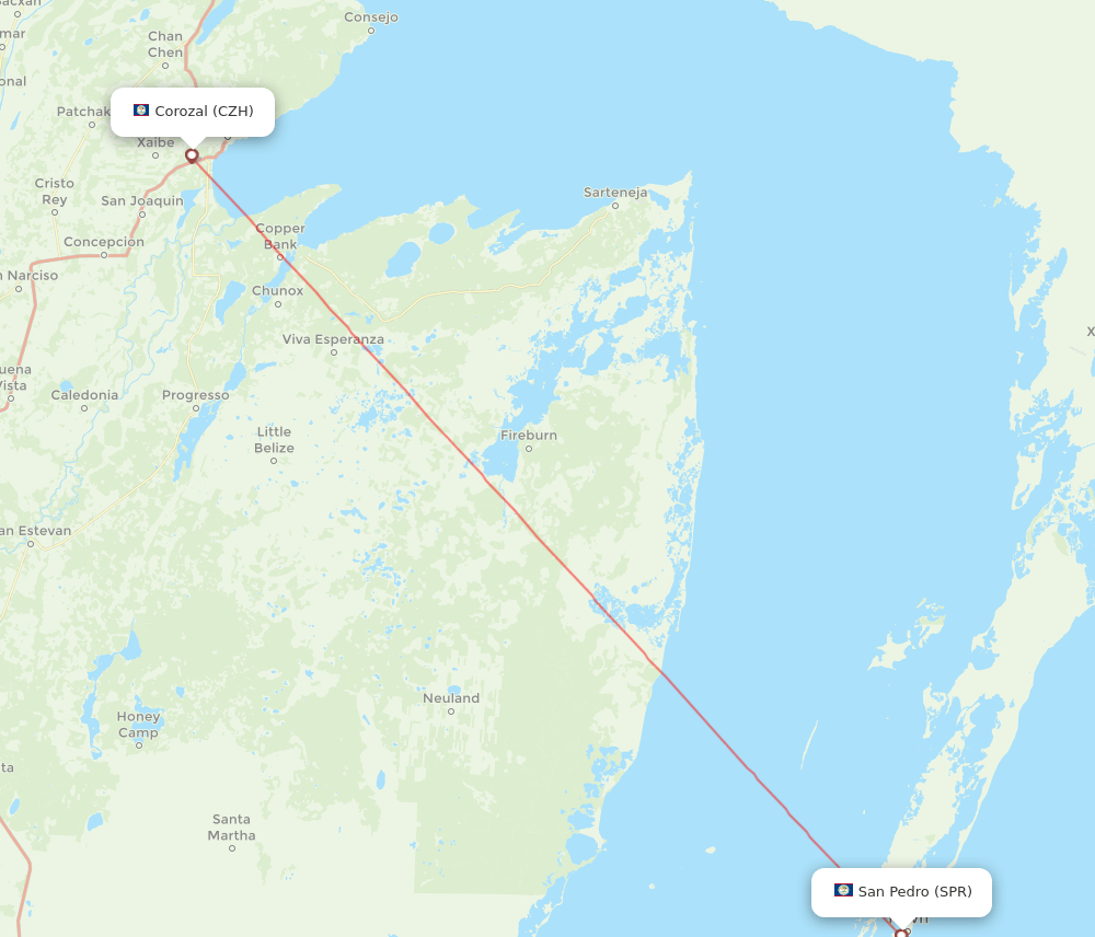 Corozal - San Pedro route map and flight paths