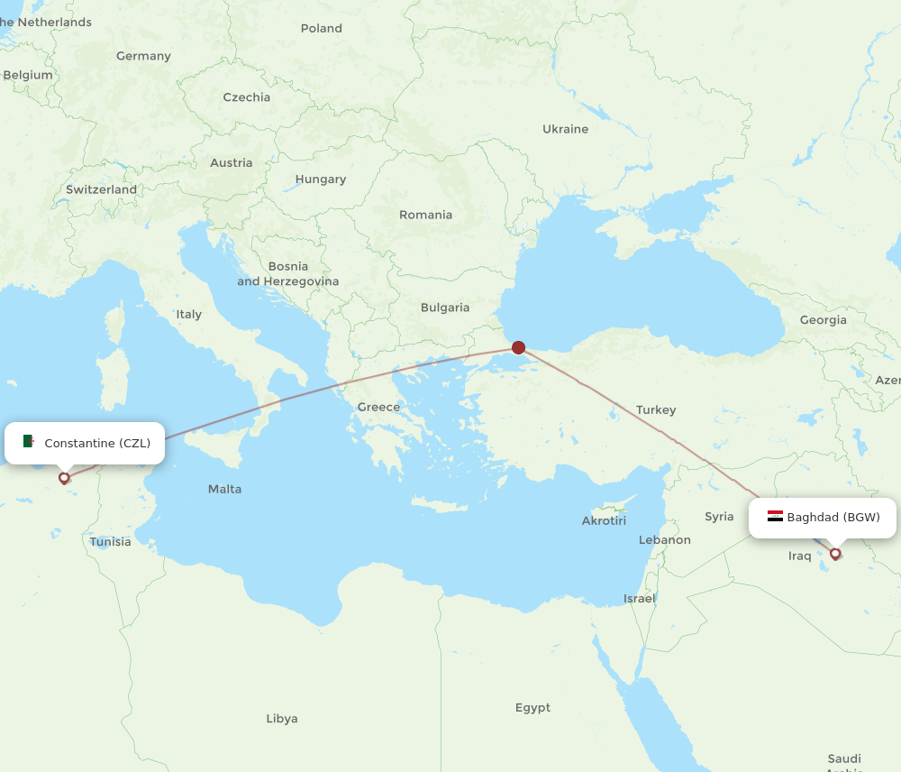 CZL-BGW flight routes