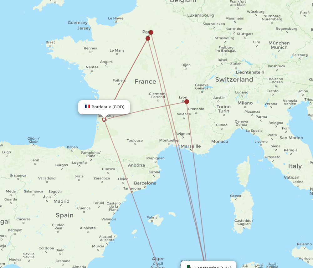 CZL-BOD flight routes