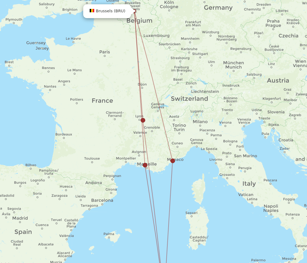 CZL-BRU flight routes