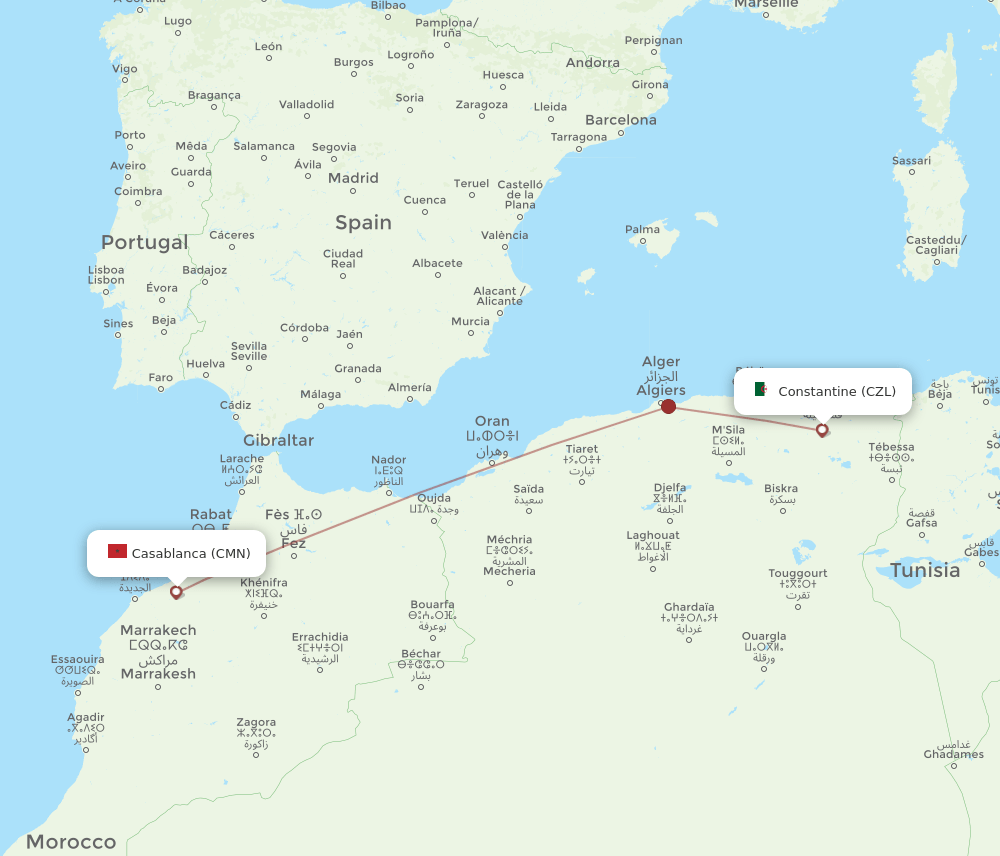 CZL-CMN flight routes
