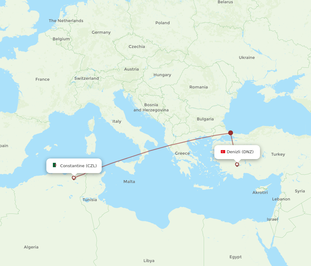 CZL-DNZ flight routes