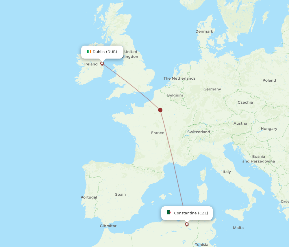 CZL to DUB flights and routes map