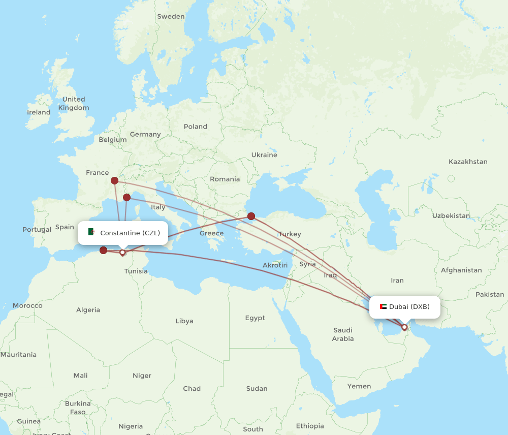CZL-DXB flight routes