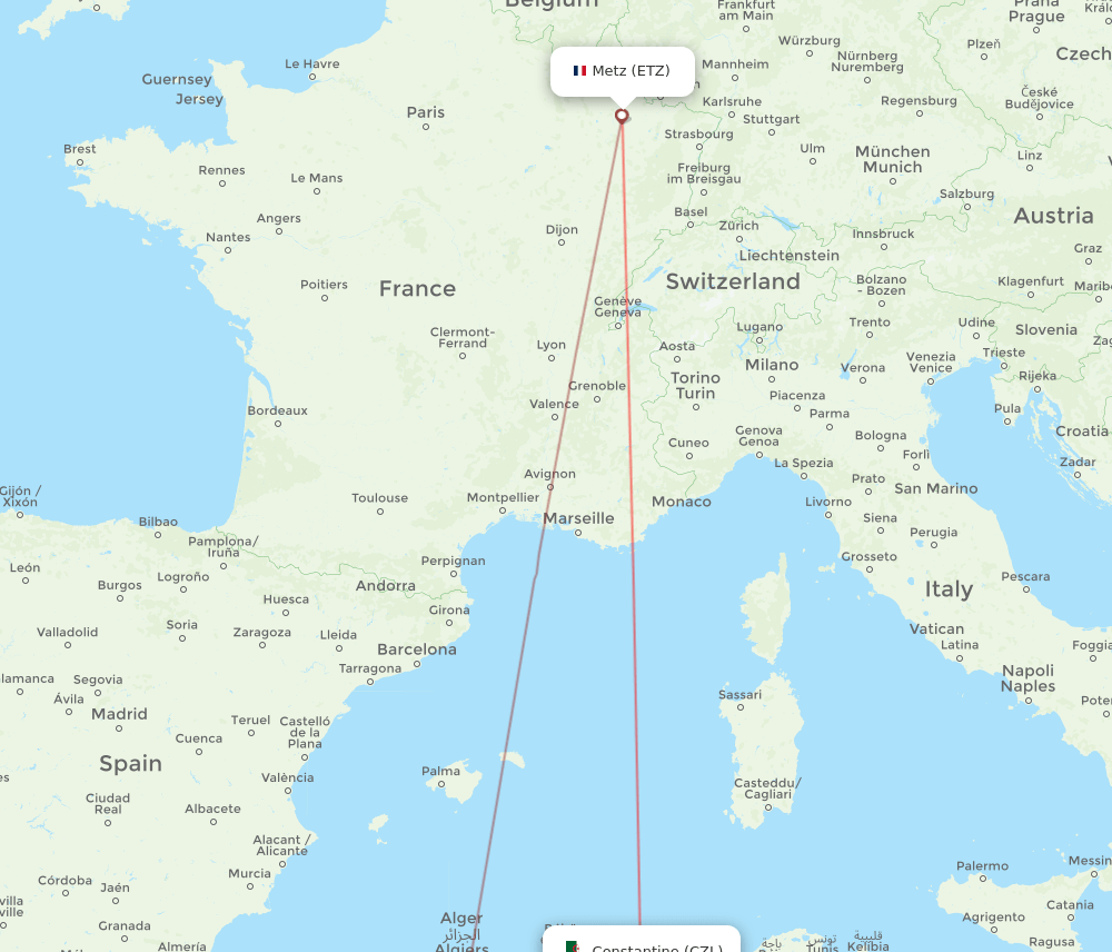 CZL to ETZ flights and routes map