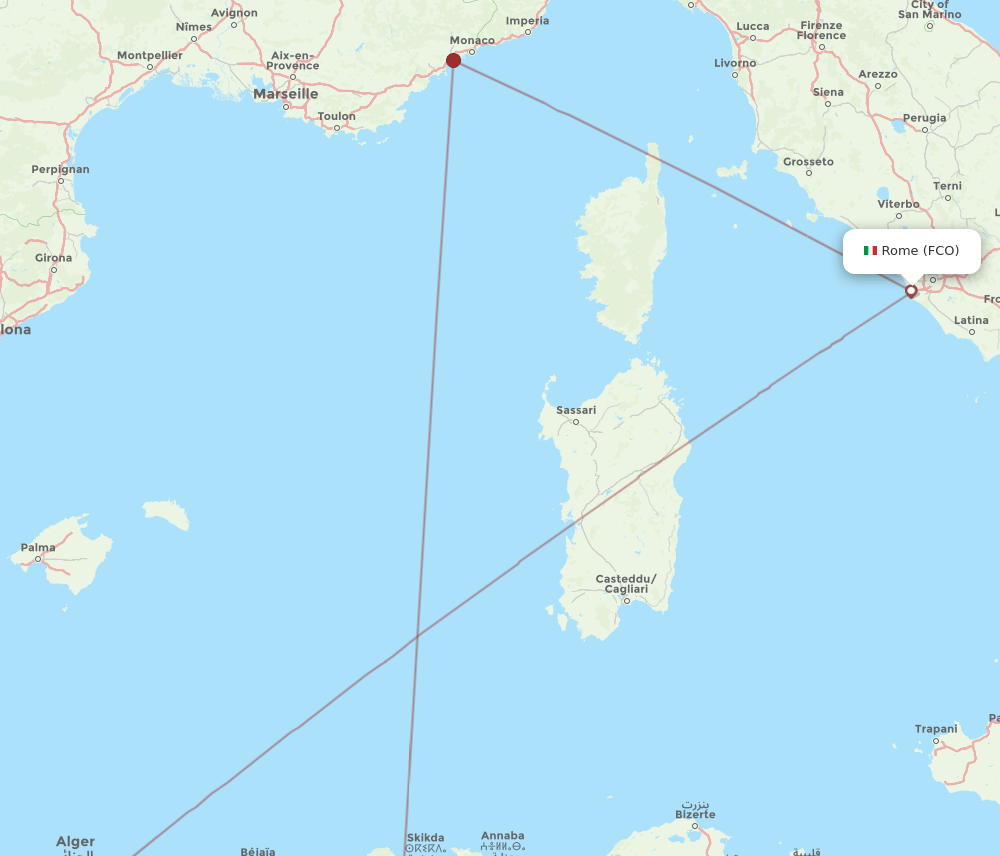 CZL-FCO flight routes