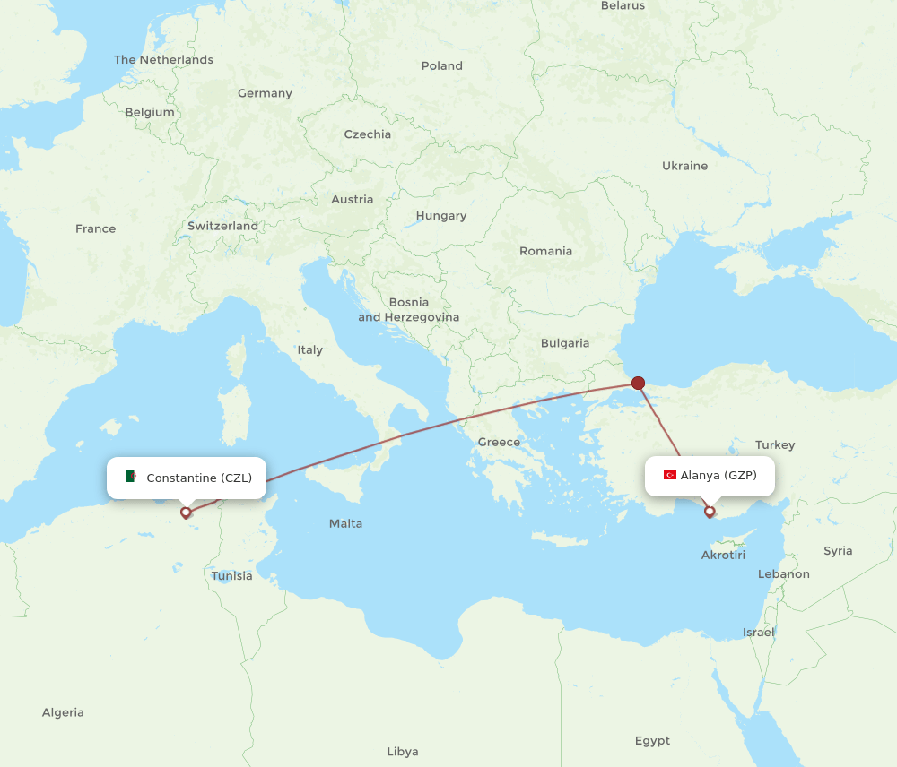 CZL-GZP flight routes