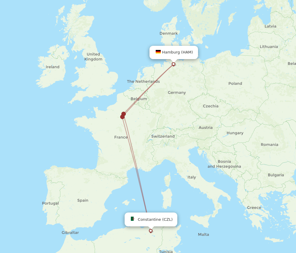 CZL-HAM flight routes