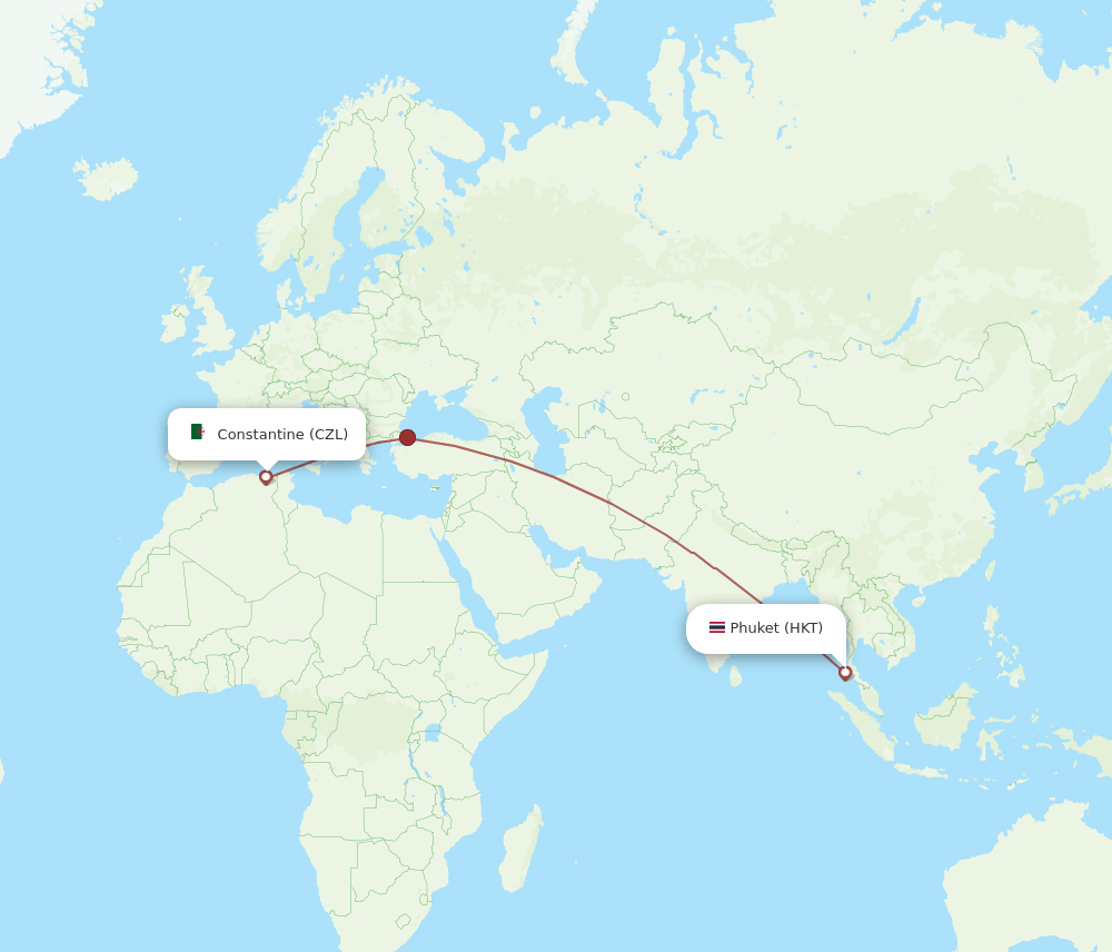 Phuket - Constantine route map and flight paths